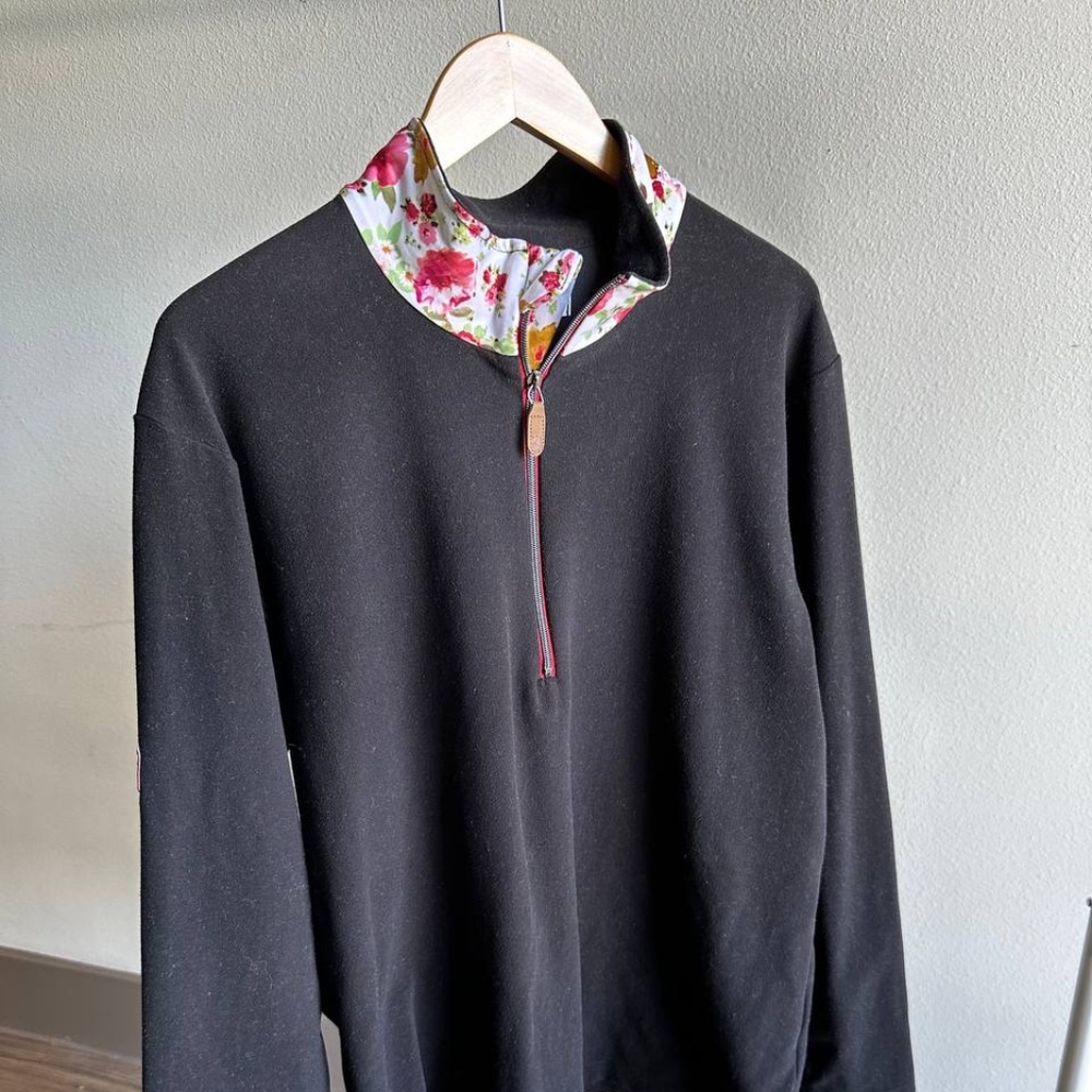Iliac Golf Sweater Handmade Fleece Size XL Half Zip Casual Classic Warm Floral